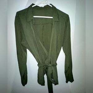 Green long sleeve wrap blouse